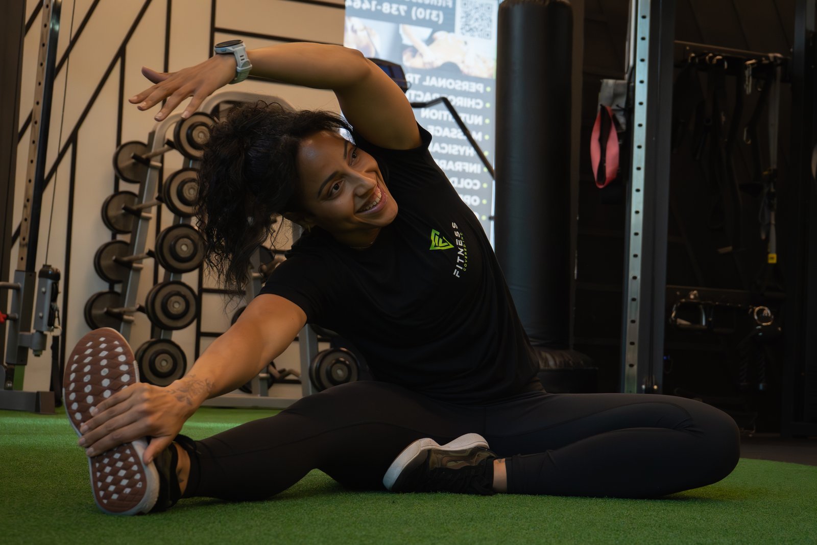 Step 2: Guided dynamic indoor turf warm-up and joint mobility coaching at Fitness Covered